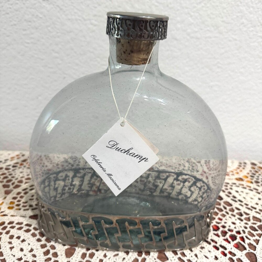 Duchamp Hand Blown Glass Decanter w/Nickel Plated Base and Cork Lid